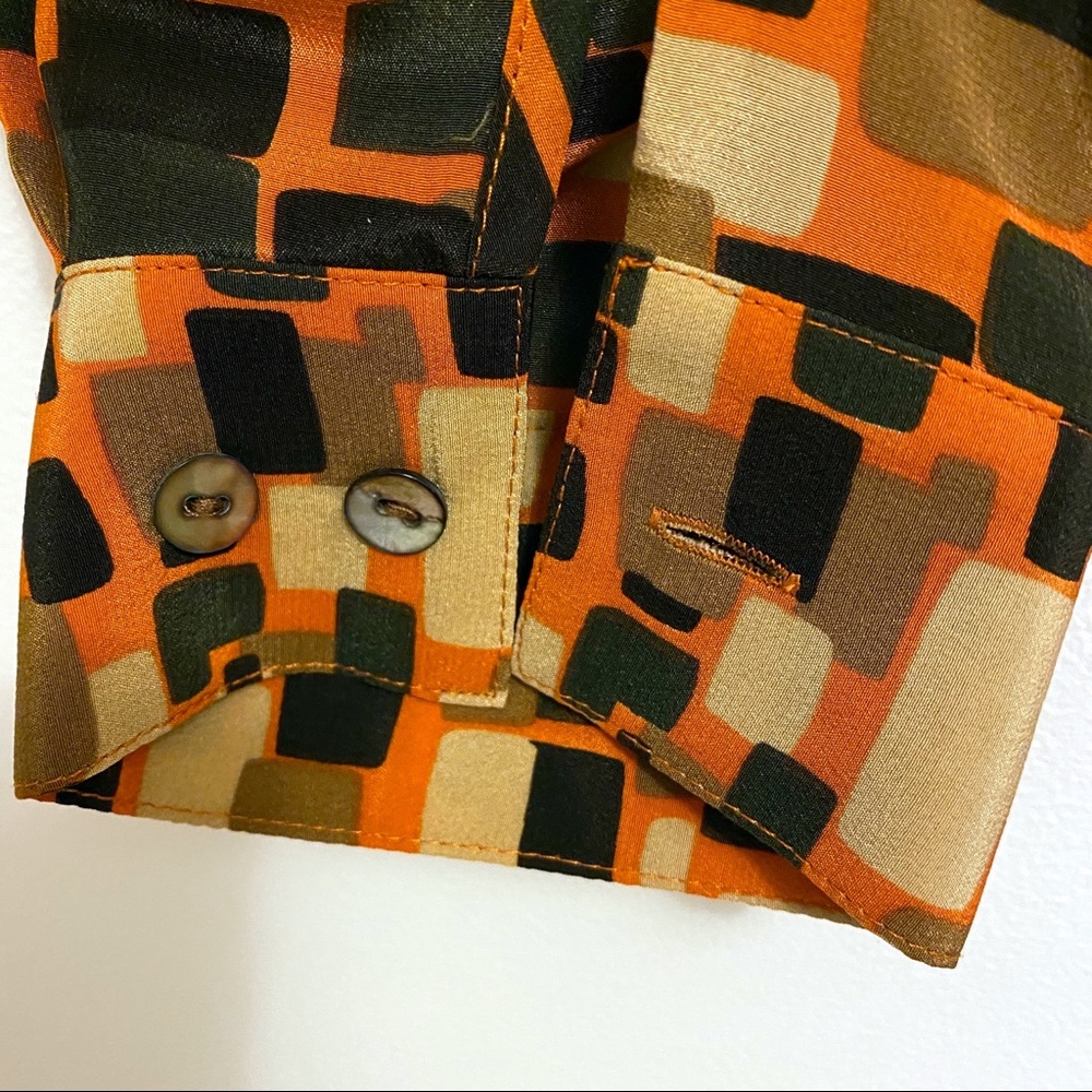 100% Silk Retro 70s Inspired Geometric Shirt - Picture 5 of 8